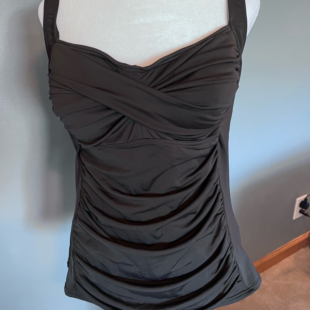 Sunsets Separates Black Roughed Waist Twist-Front Tankini Swim Top, US L